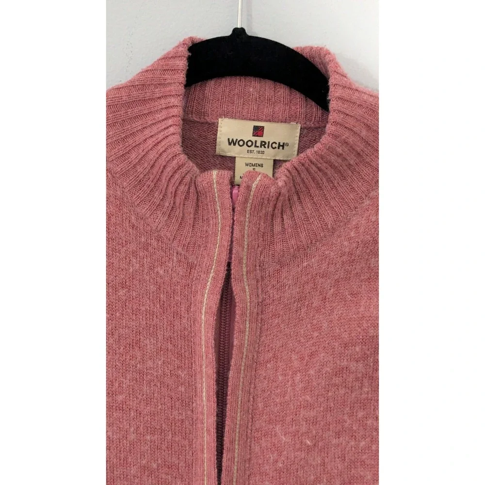 Woolrich Dahlia Pink Tweed Full Zip Cardigan Sweater Wool Blend Small Vintage